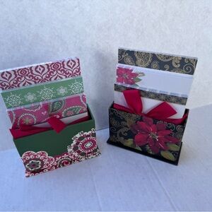 Hallmark Holiday 2 Note Pads Gift Set with Holder & Ribbon Festive Designs